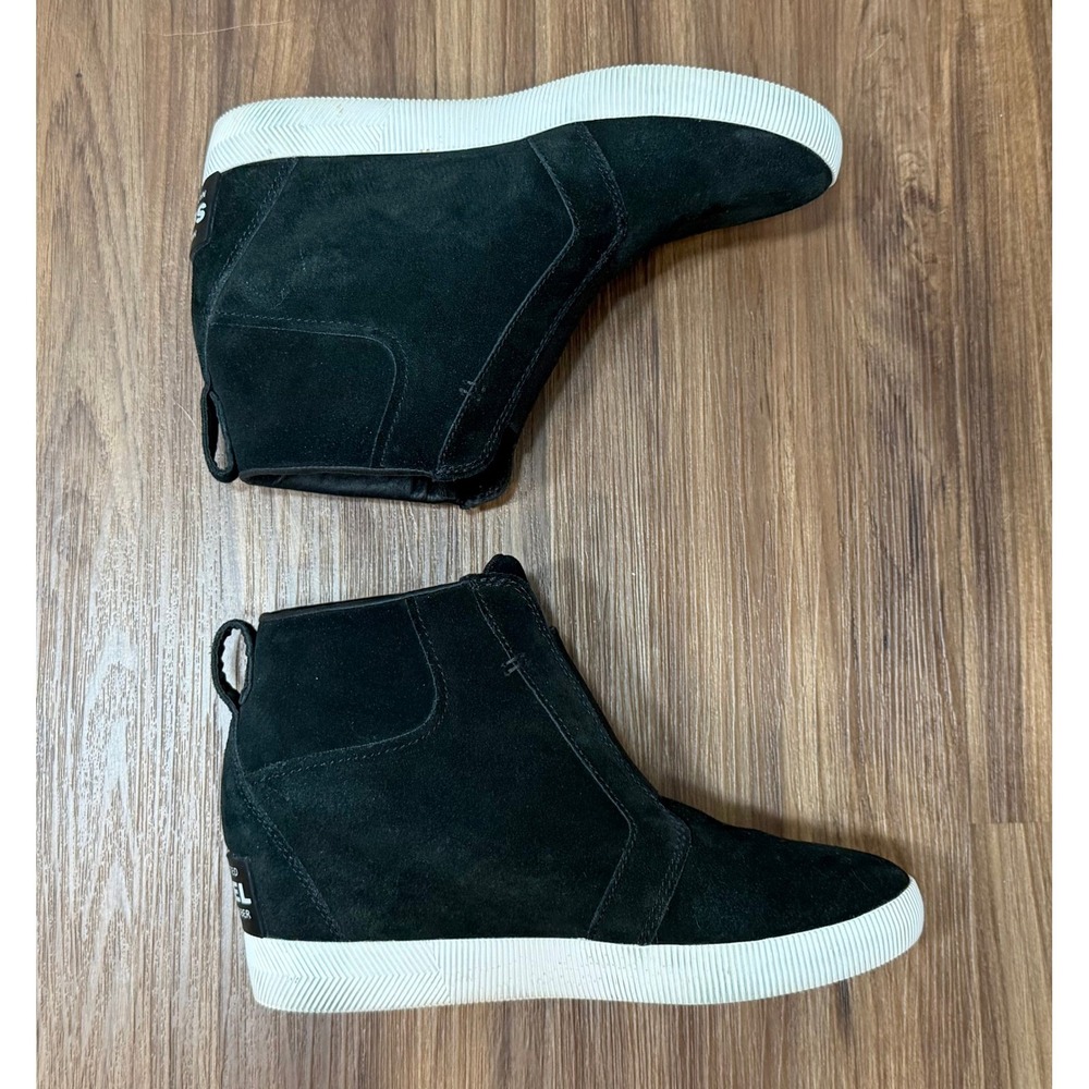 Sorel Out N About Pull On Hidden Wedge Black Suede Sneaker Boots Women Sz 9 - Picture 3 of 10